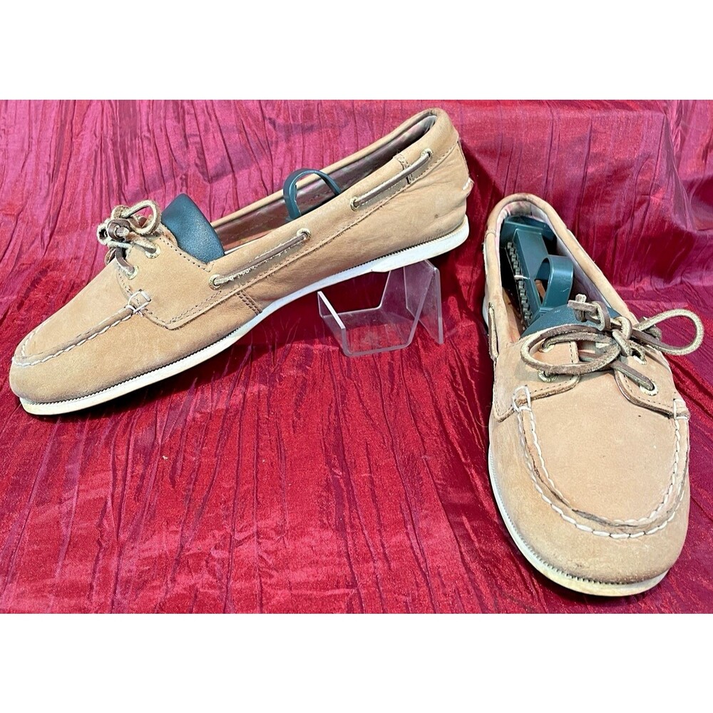 Womens Sperry Topsider Tan Leather Slip On Deck Boat Shoes sz 8.5M